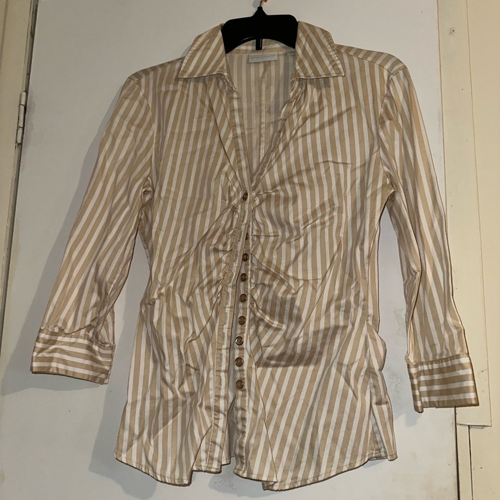 New York & Company Beige Striped Men's Button-Down Shirt